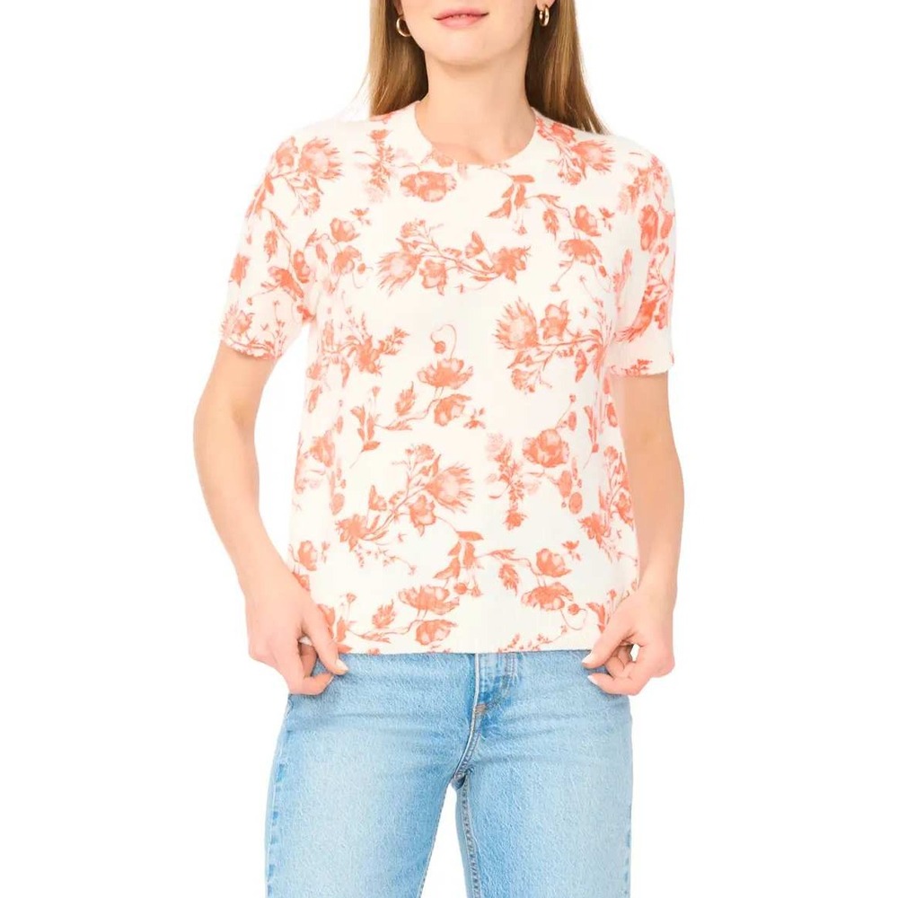 NWT Ted Baker Floral Short Sleeve Sweater Womens Size M New Ivory Crewneck